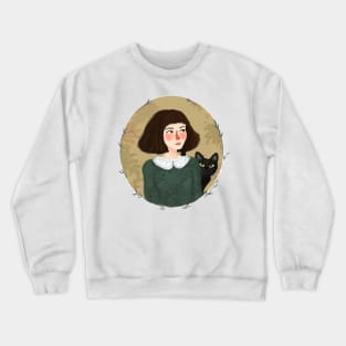 Girl and black cat Crewneck Sweatshirt